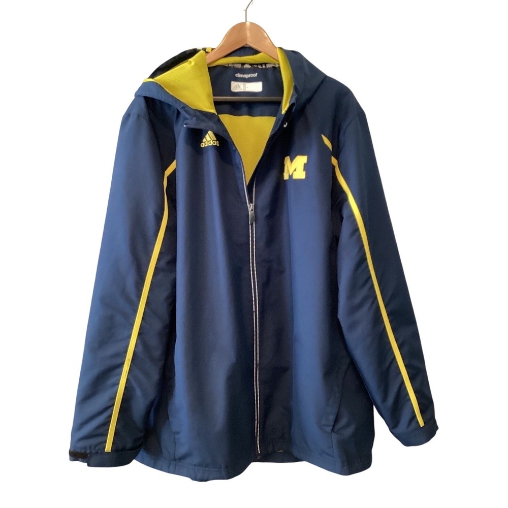 Michigan ClimaProof Full Zip Hooded Jacket Mens XL Navy‎ Blue Adidas